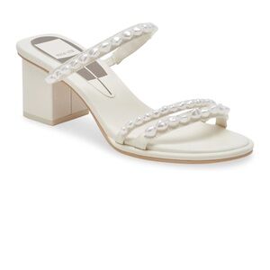 Dolce Vita White Pearl Embellished Block Heel Sandals